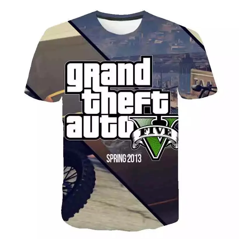 

3D Printing Grand Theft Auto GTA 5 Funny Graphic T-shirt Boy Cool T-shirt Short Sleeve Cartoon Anime Girls Clothing