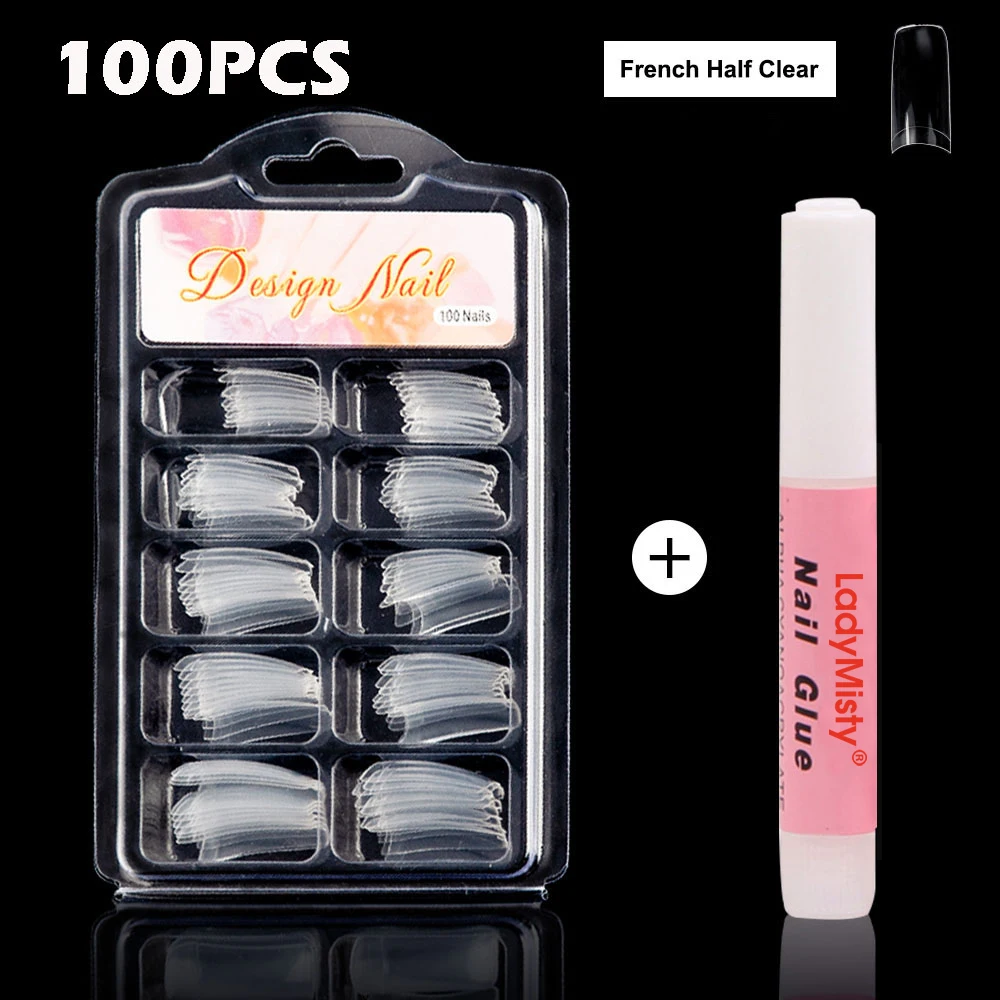 FrenchHalf Clear set 100 шт прозрачные/натуральные/белые накладные ногти во французском стиле искусственные акриловые ногти инструменты для маникюра Накладные ногти - Цвет: FrenchHalf Clear set