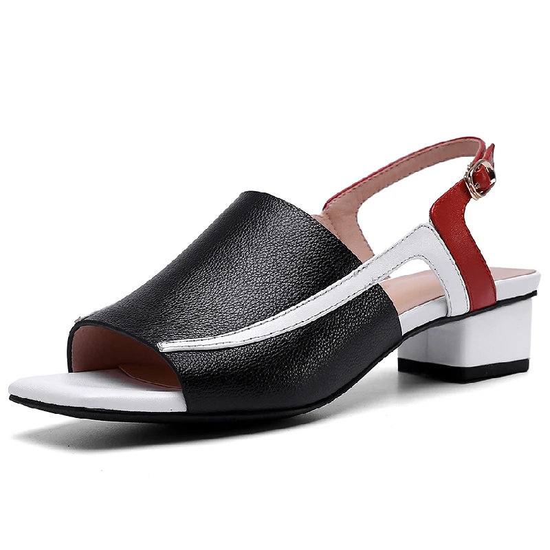 

Сандалии женские из натуральной кожи, босоножки на квадратном каблуке 3 см, высокий каблук, модная обувь, цвет черный/зеленый, большие размер...