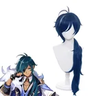 Парик для косплея Genshin Impact Kaeya, мужские длинные чернильно-синие парики, термостойкие синтетические волосы для костюма аниме на Хэллоуин