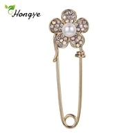 hongye new fashion gold flower freshwater pearl brooches zircon coat pins for woman girl party weeding cute jewelry gift
