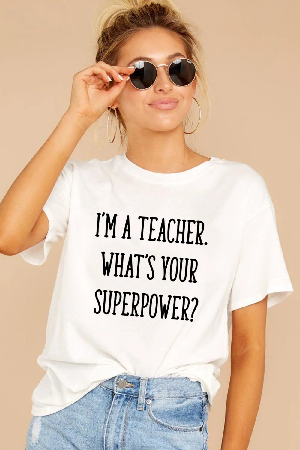 I'M TEACHER WHAT'S YOUR SUPERPOWER/забавная женская футболка с надписью Повседневная белая