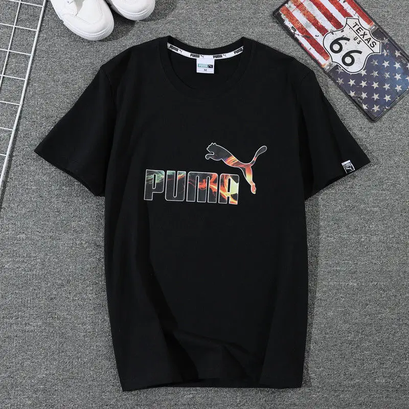 

Pure Cotton Short-sleeved Men's Sports and Leisure Trend Women's T-shirt Couple Half-sleeved Fashion Wild Round Neck Loose