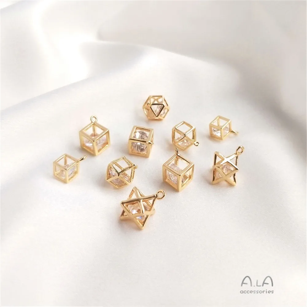 

Bronze 14 K cubic zirconia crystal cubic square pendant elegant pendant