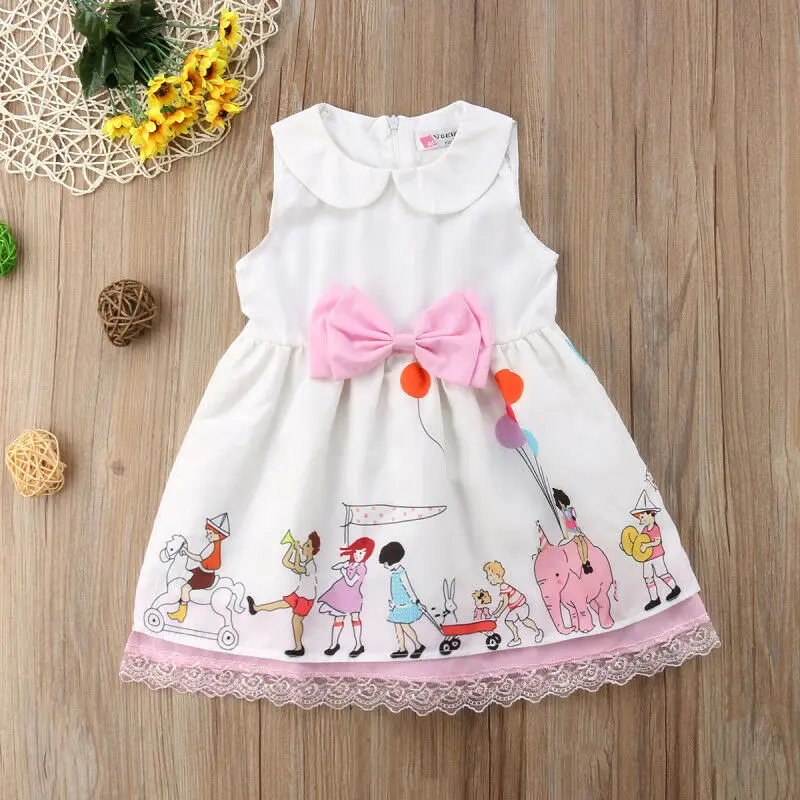 2020 HOT New Fashion Summer Baby Girl Circus Pattern Lace Bow Sleeveless Party Dress 1-5 Years | Детская одежда и обувь