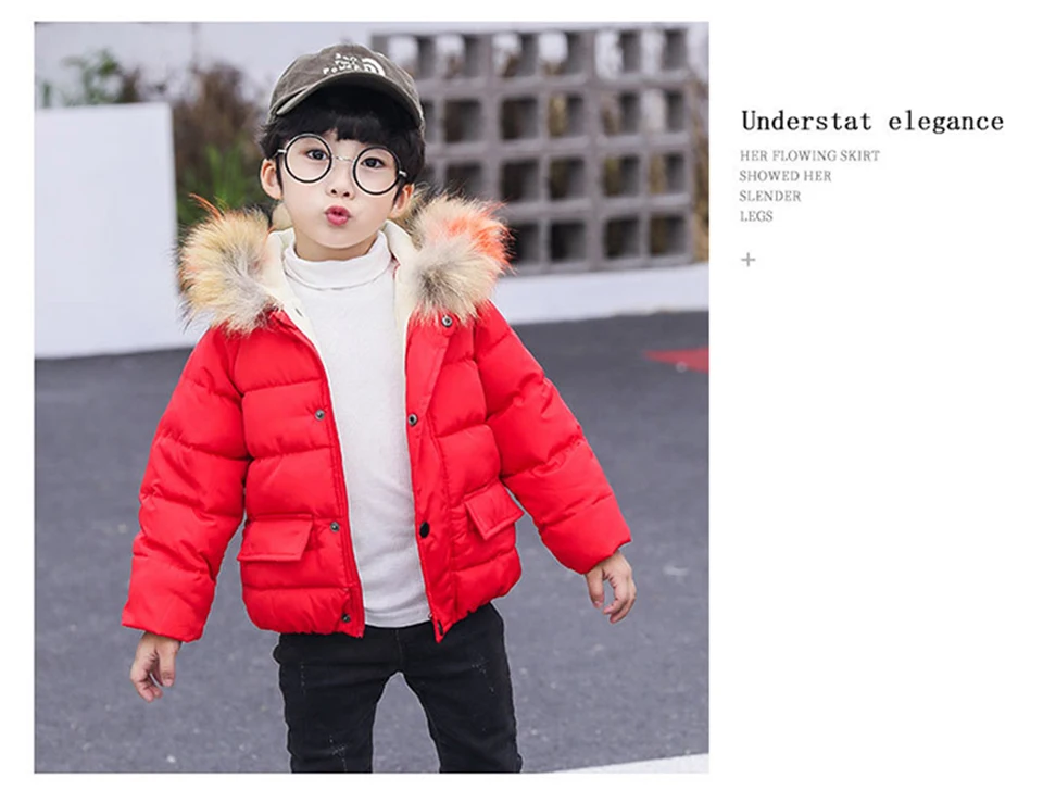 Winter Fashion Girls Big Fur Collar Down Jacket Cotton Boy Hooded Jacket Thickening Children's Warm Cotton Jacket 3-8 years old