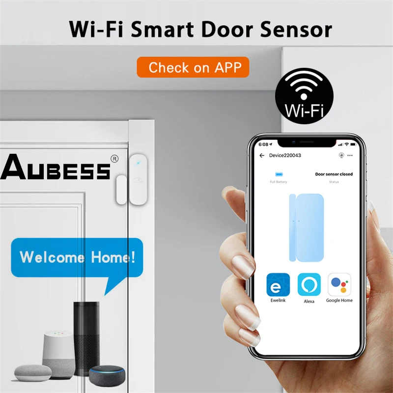 

Aubess Tuya WiFi Smart Door Sensor Door Open Detectors Home Security Protection Alarm Ewelink Tuya App Remote Control Via Alexa