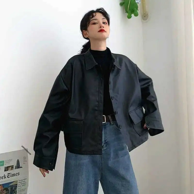 

Jackets Womens Harajuku Fashion Loose Chic Simple Women Basic Outerwear Females Casual Coats Daily Solid Female Jacket Trendy