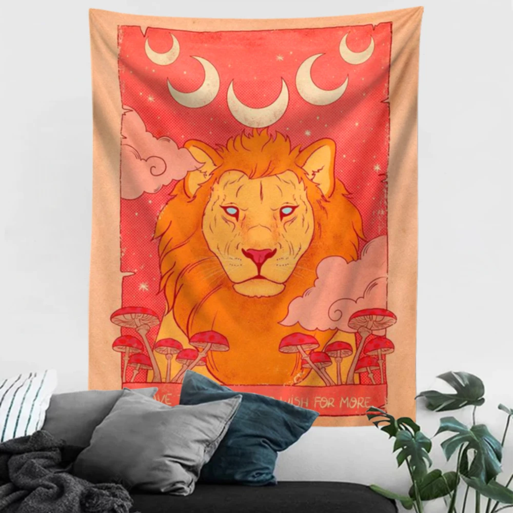 Винтажный настенный гобелен в виде Луны Настенный декор стиле Лев