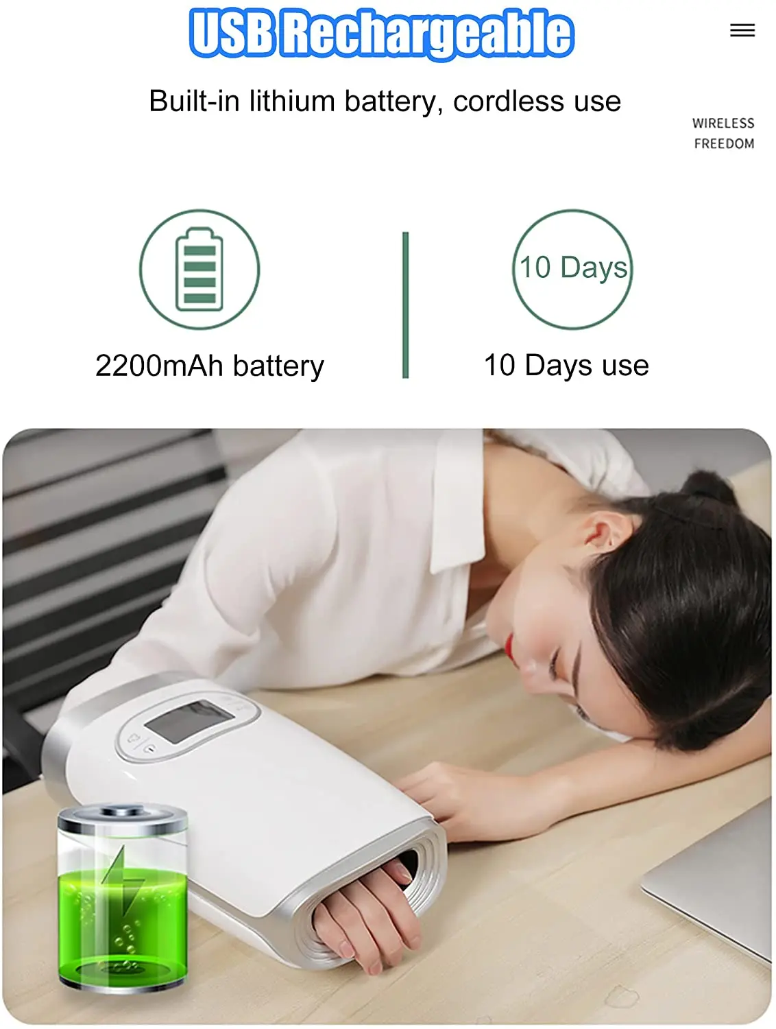 Electric Hand & Wrist Massager with LCD Screen Pain Relief Air Compression Palm Fingers Carpal Massage Therapy Heat USB | Красота и