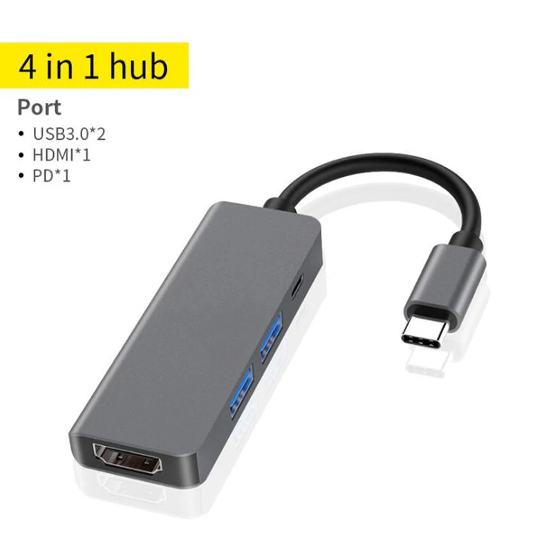 Фото Тип C к HDMI 2 USB 3 0 Быстрый концентратор данных 4 в 1 USBC PD зарядка адаптер 30 Гц видео