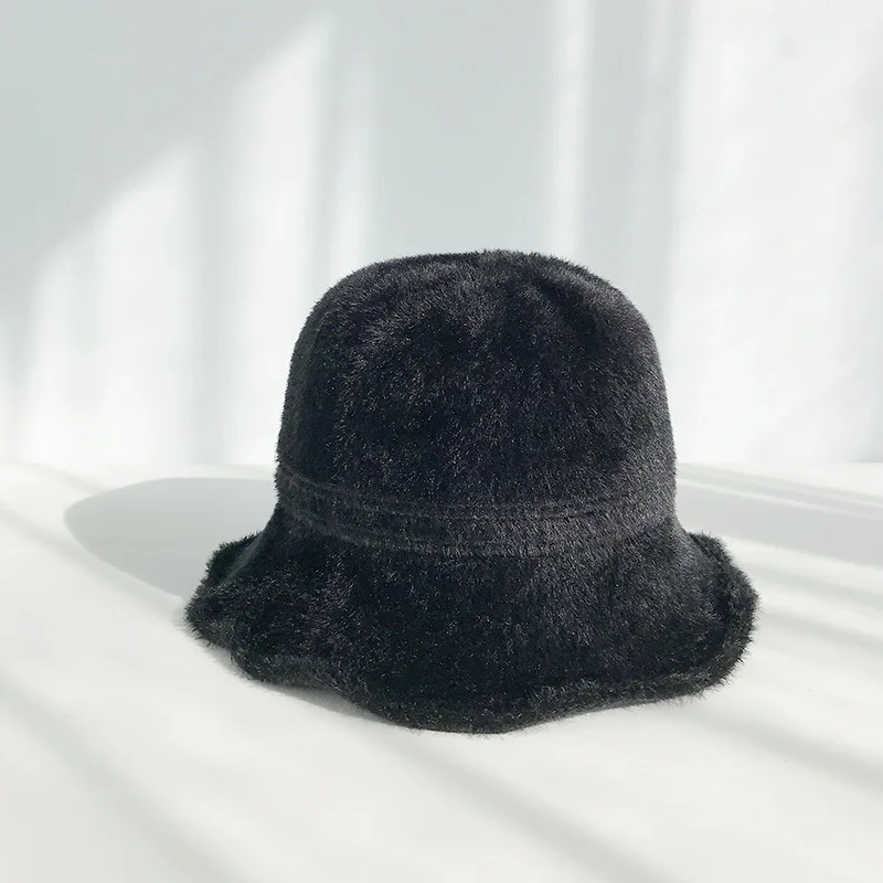New Winter Bag Warm Velvet Solid Color Fisherman Hat With Big Eaves Cute Wild Fur Hat