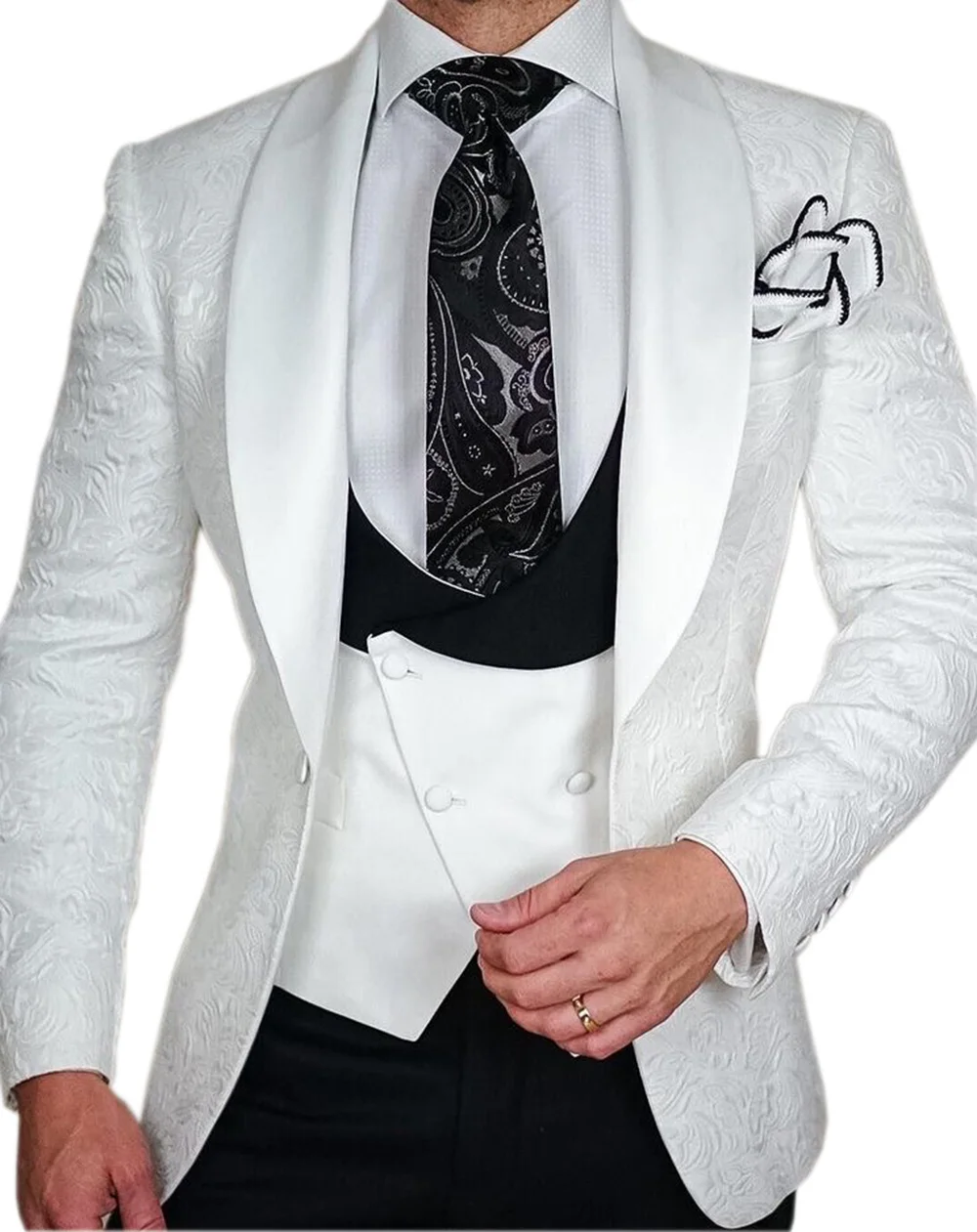 Three-piece suit with floral pattern wedding banquet dress suit for men