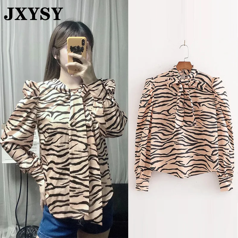 Женская винтажная блузка JXYSY za Элегантная в полоску с животным принтом женская
