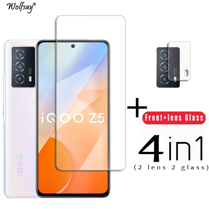 Protector de pantalla 9H para Vivo iQOO Z5, cristal templado para iQOO Z5 Z5X Z3 Z1 Z1X, pel&iacute;cula protectora de lente de c&aacute;mara para iQOO Z5 Z5X-0