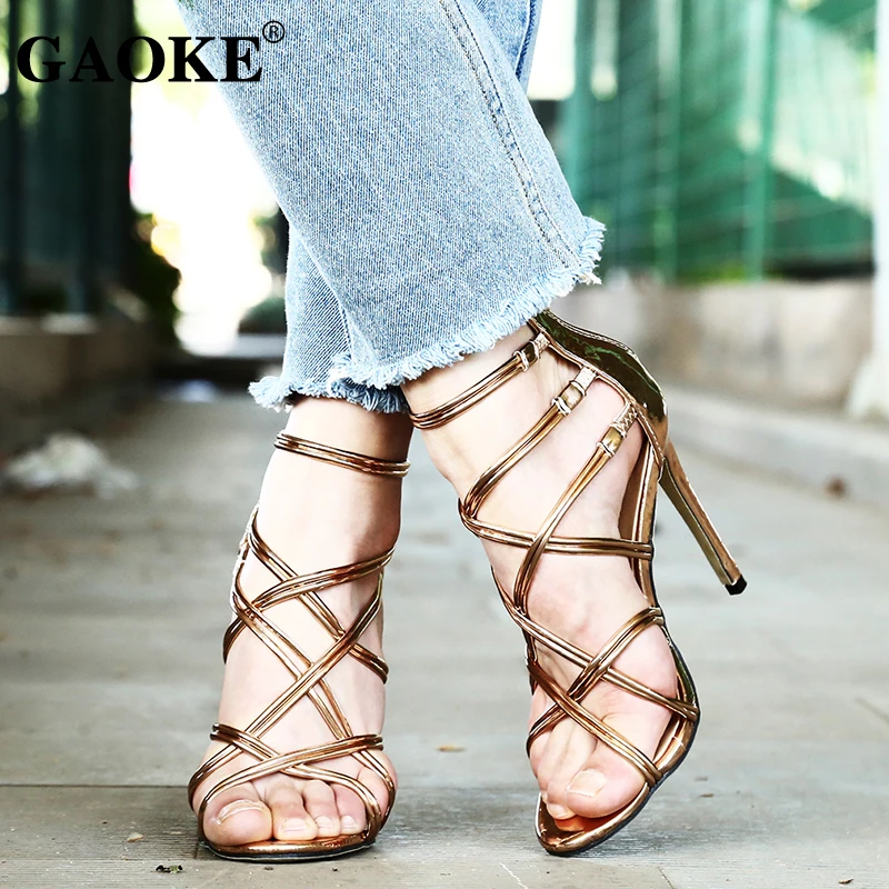 

2021 Summer Sandals Shoes High Heels Woman'S Hollow Out Sandals Sexy Gold Open Toe Platform Female Party Shoes
