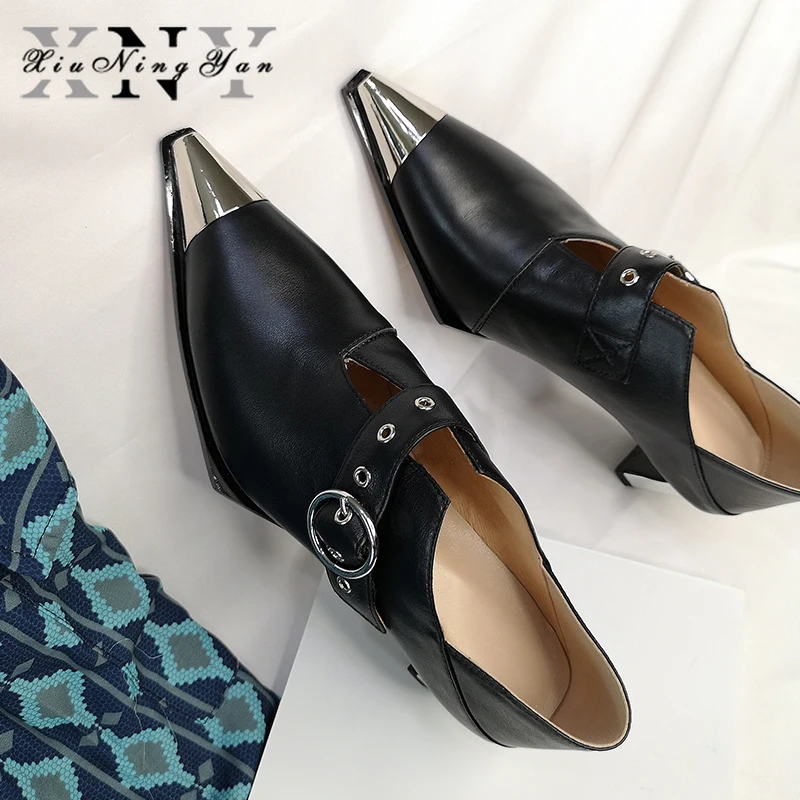 Женские туфли-лодочки в стиле панк повседневная обувь с металлическим носком