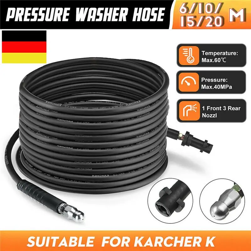 

6~20 Meters 5800PSI max pressure High Pressure Washer Sewer Drain Hose Sewage Pipe blockage clogging hose cord nozzle