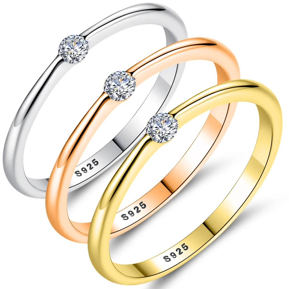ELESHE Elegant 925 Sterling Silver Rings Custom Engraving Name Crystal Ring For Women Wedding Engagement Zircon Jewelry Gift