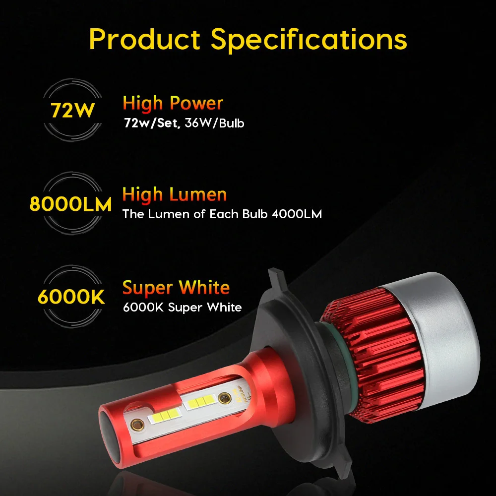 Zdatt H7 led h11 h1 h8 9005 hb3 9006 hb4 h4 светодиодные лампы 72 Вт 8000LM 6000K 12V Turbo CSP чипы супер яркий