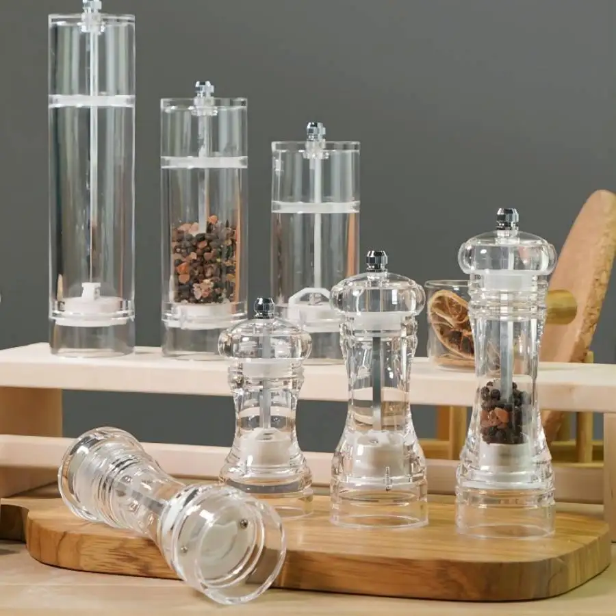 Salt Pepper Grinder Refillable Clear Acrylic Mills with Adjustable Coarseness Precision Mechanisms Multi-size Kitchen Gadget | Дом и сад