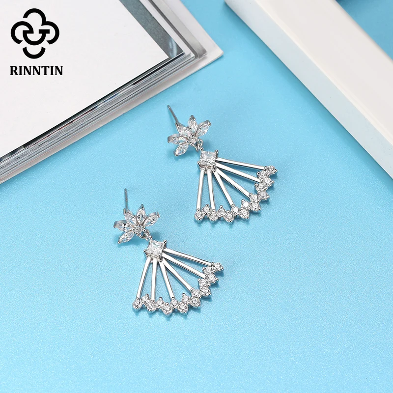 

Rinntin 100% S925 Silver Women Drop Earrings with AAAA Zircon Geometric Design Hollowed Earrings Wedding Jewelry Gifts TSE291