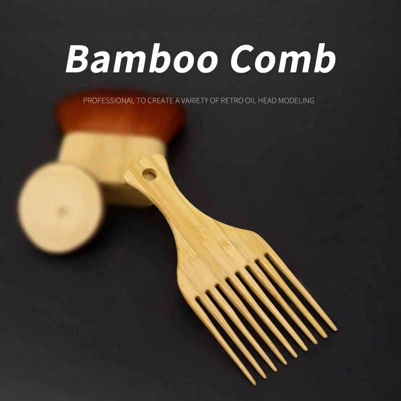 

Custom Logo Bamboo Hair Pick Comb Scalp Massage Long Tooth Detangling Combs Afro Picking Comb