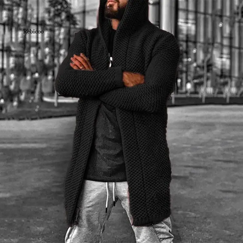

Spring and Autumn Men's Sweater Cardigan Mid-Length Hooded Cardigan Knit Jacket Plus Size Sweater Knit Sweater