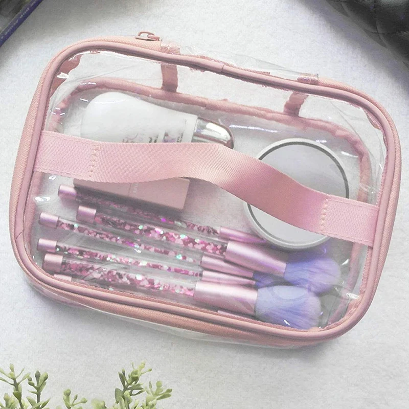 

Toiletry Bag Makeup Cosmetic Clear Bag Portable Waterproof Transparent Travel Large Storage Pink