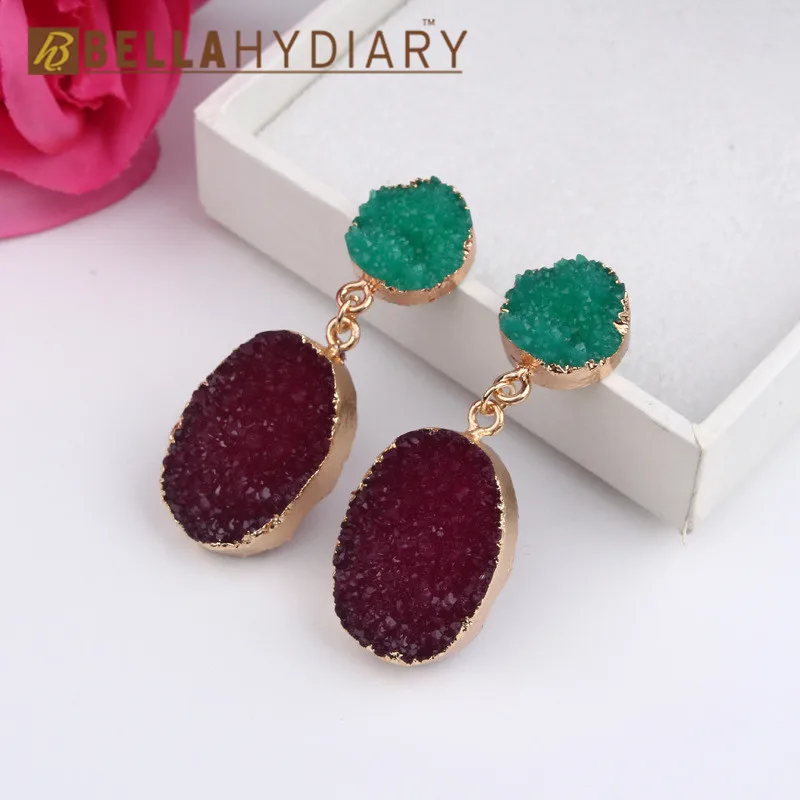 Bijoux необычные серьги из смолы Druzy, большие геометрические Висячие серьги для женщин, ювелирное изделие, массивные серьги Mujer Moda Ohrringe