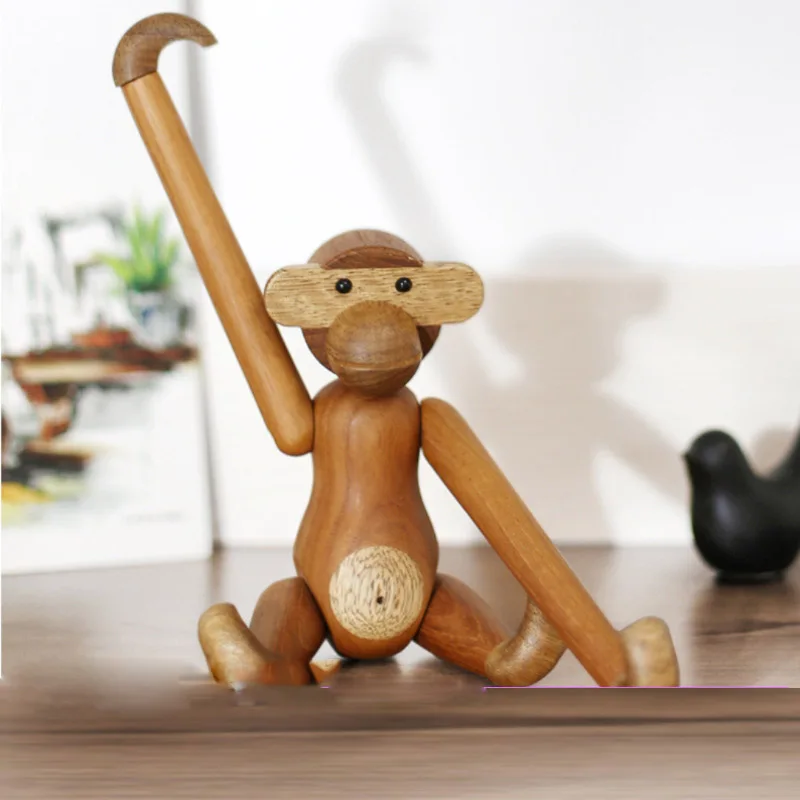 Figura de mono de madera colgante para decoraci&oacute;n del hogar, artesan&iacute;a de Animal tallado en madera n&oacute;rdica, accesorios para el hogar, sala de estar-1