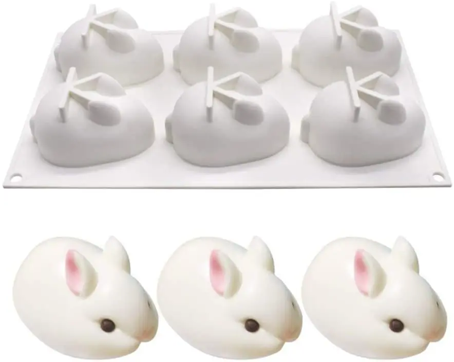 

6-Cavity Silicone Cake Molds for Baking Dessert Mousse New Decorating Moulds 3D Big Bunny Rabbit Shape Chocolate Bakeware Tools