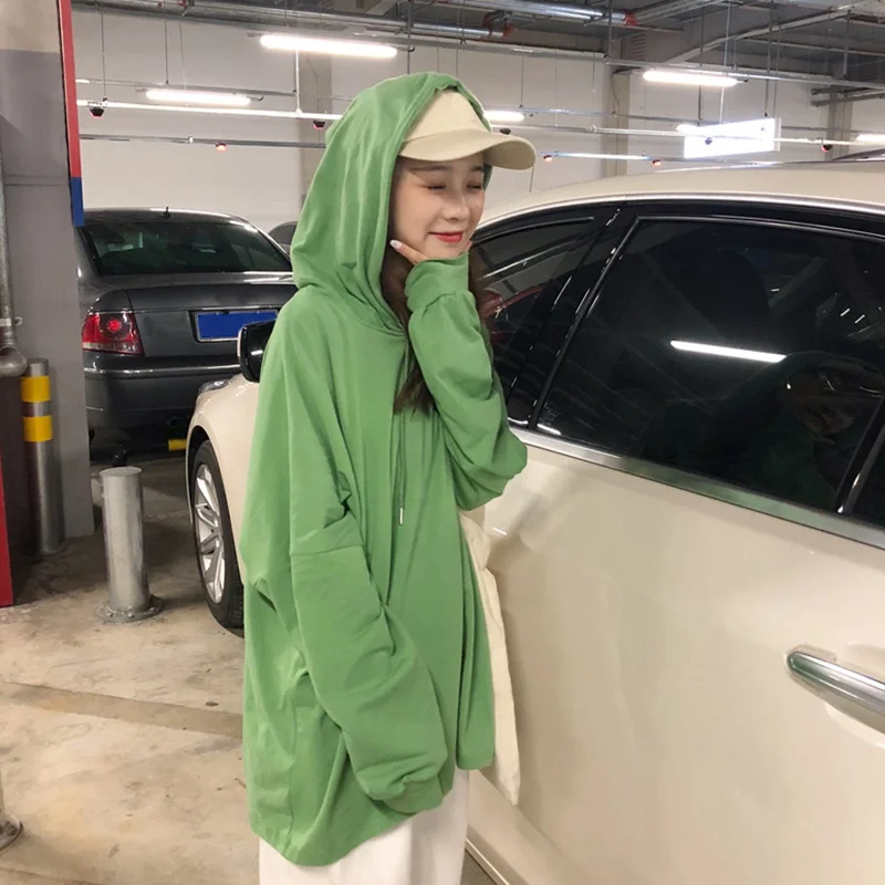 

Women Solid Color Loose Hoodie Korean Oversized Streetwear Preppy Hooded Long Sleeve Bayan Sweatshirt T