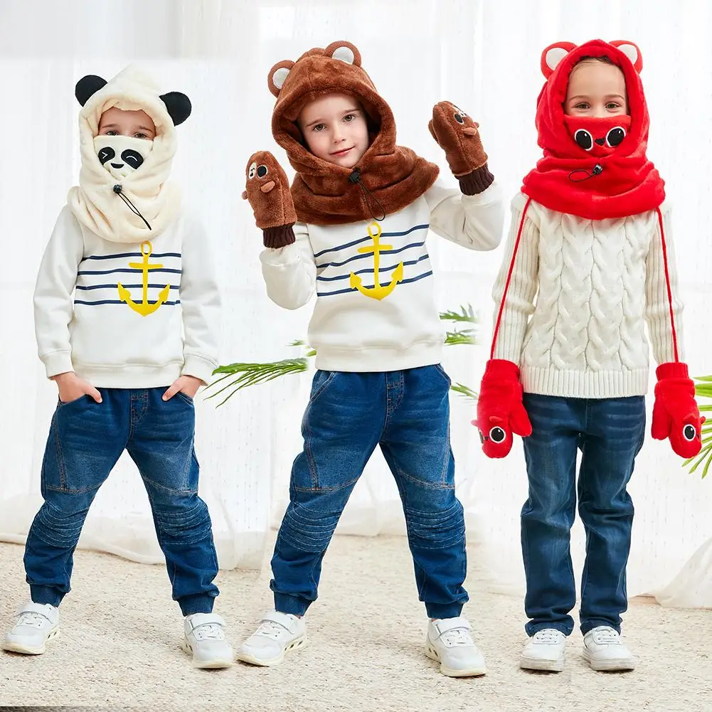 Детский Теплый шарф с капюшоном шапка детская флисовая плотная Зимняя Шапка-бини