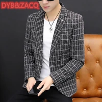 dybzacq mens small suit korean slim top handsome leisure plaid professional office fashion spring and autumn coat 3xl