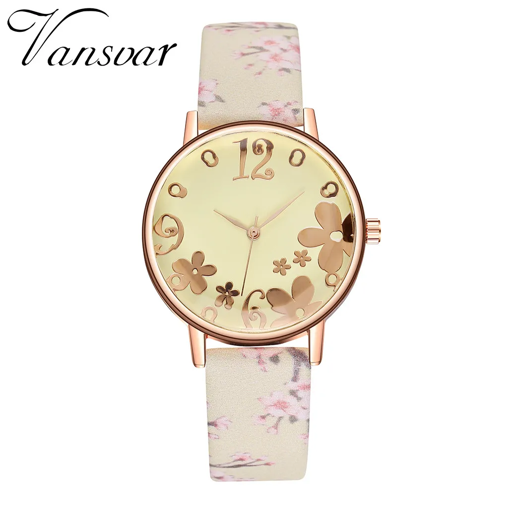 Vansvar Personality Classic Designer Watches Women Quartz Wristwatch Flowers Leather Band Ladies Watch Dress Gift Reloj Mujer | Наручные