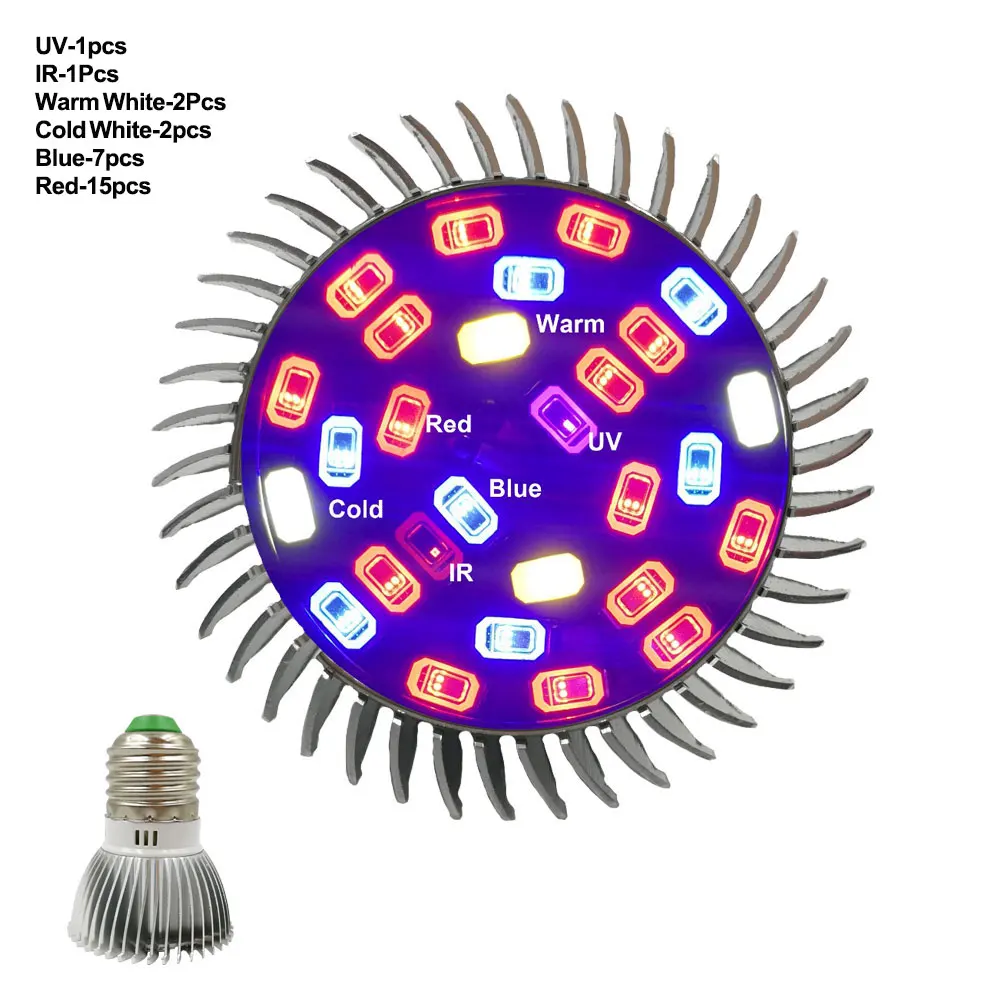 Ламсветильник светодиодная полного спектра для выращивания растений Е27 85 265 в|led