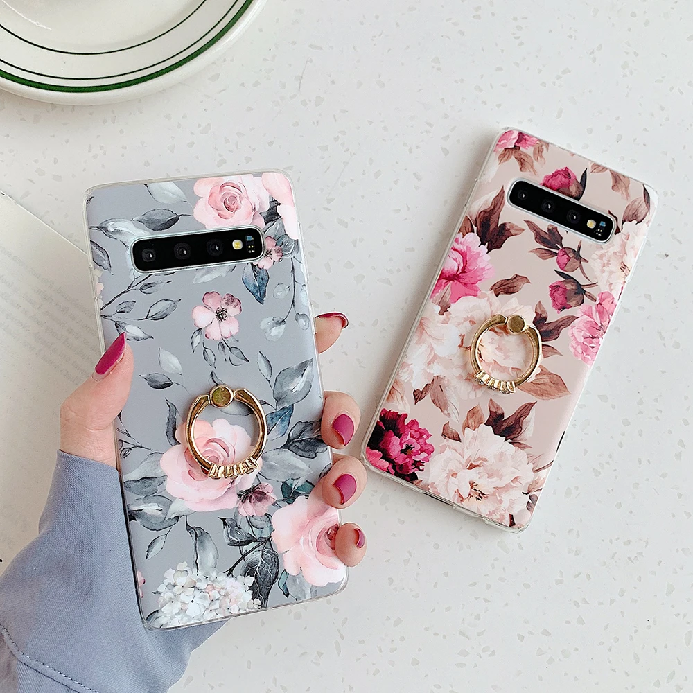 Винтажный чехол-подставка с кольцом и цветами для Samsung S21 Plus S20FE A21S A51 A50 A71 Note 10 Pro S9