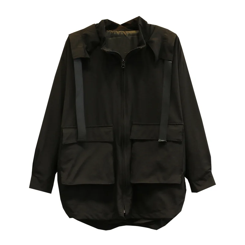 Женская куртка весна 2020 одноцветная с капюшоном свободная для девушек стиль