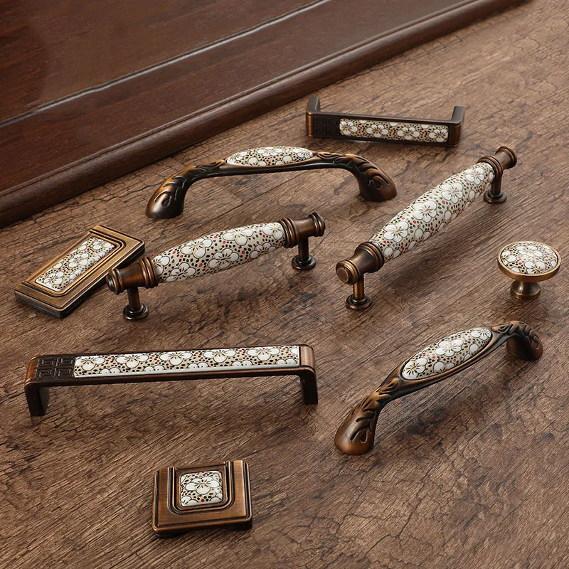 Антикварные Бронзовые керамические ручки для шкафов винтажные ящиков Ручки