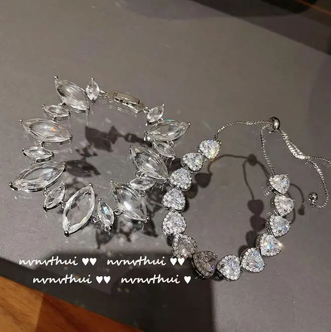 

Brilliant luminous peach heart gem bracelet 18K gold-plated color zircon transparent summer girls jewelry set