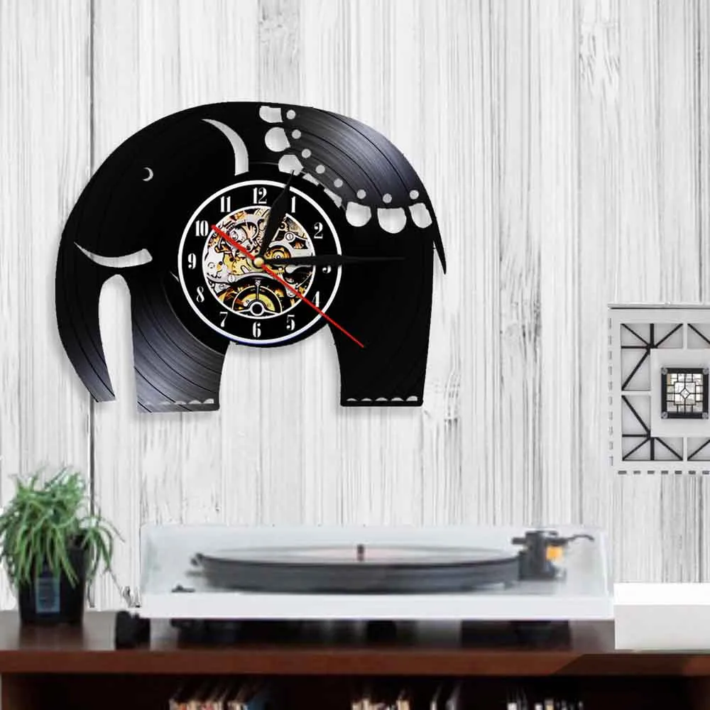 Электронные настенные часы с виниловой пластиной в форме слона животных