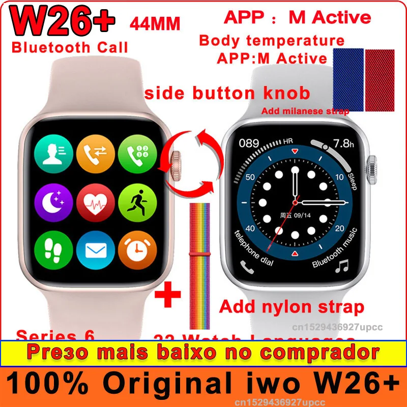 Оригинальные Смарт часы iwo W26 Pro Series 6 44 мм Bluetooth звонки ЭКГ пульсометр IP68