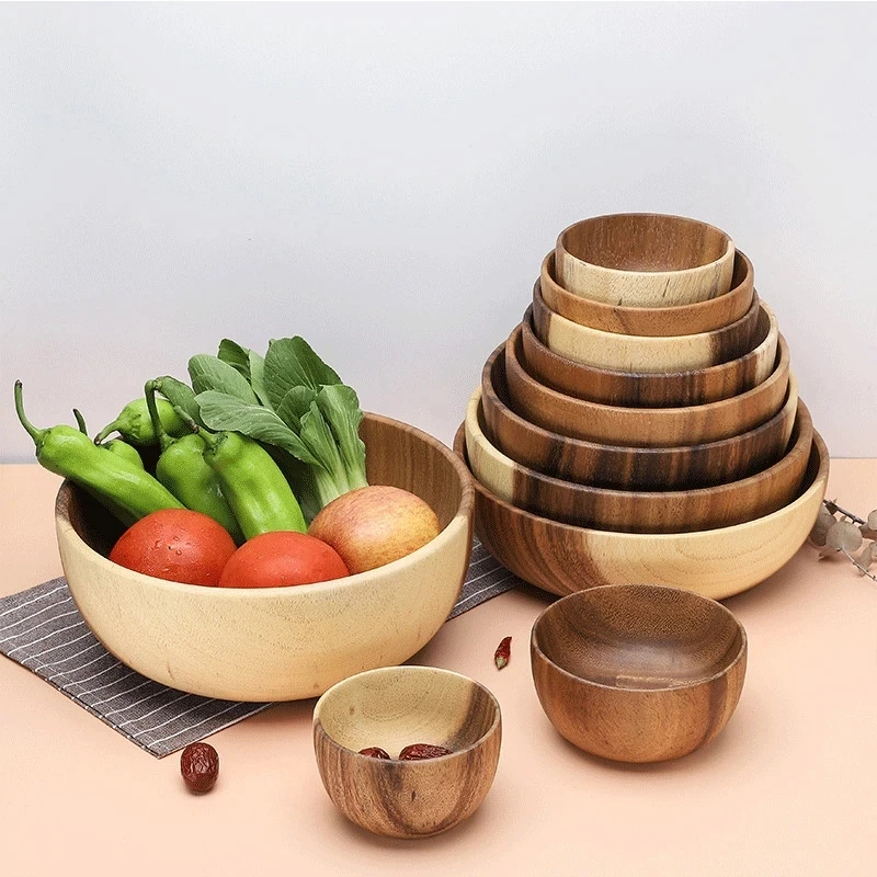 

Wooden Serving Salad Bowls for Salad Fruits Food Handmade Wood Bowl Mug For Rice Soup Coffee Tea Tableware Wooden Plates Storage