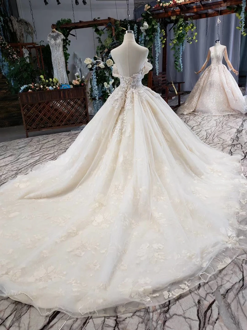 HTL648 Special Strapless Wedding Dress Court Train Appliques Sexy Backless Cheap Gowns Lace Vestido De Novia Sencillo | Свадьбы и