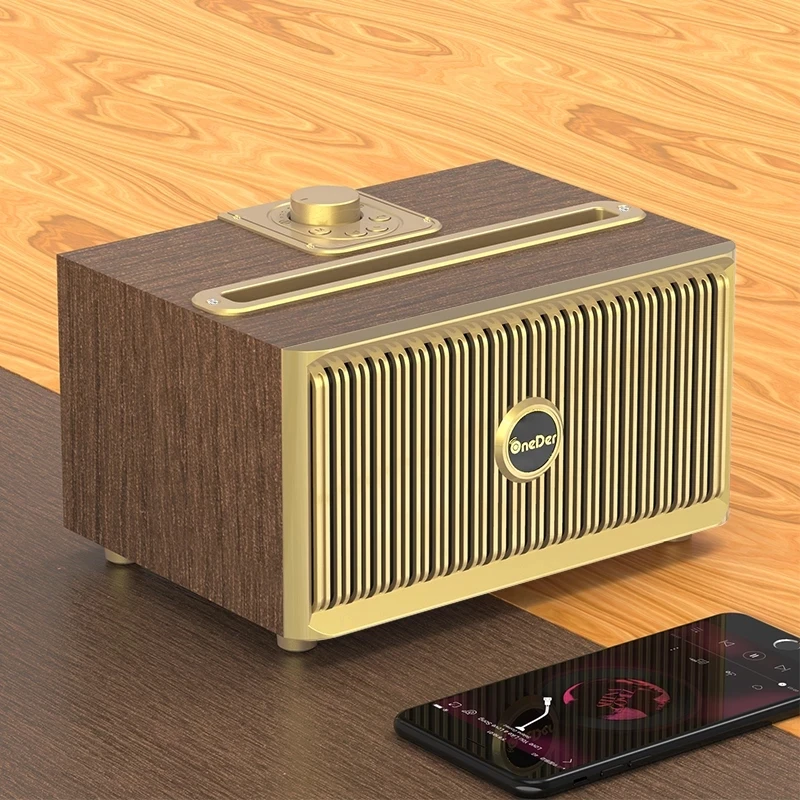 Wooden Portable Subwoofer Bluetooth Speaker Wireless Retro 3D Stereo Sound Strong Bass Soundbar Phone Stand Desktop Music Player