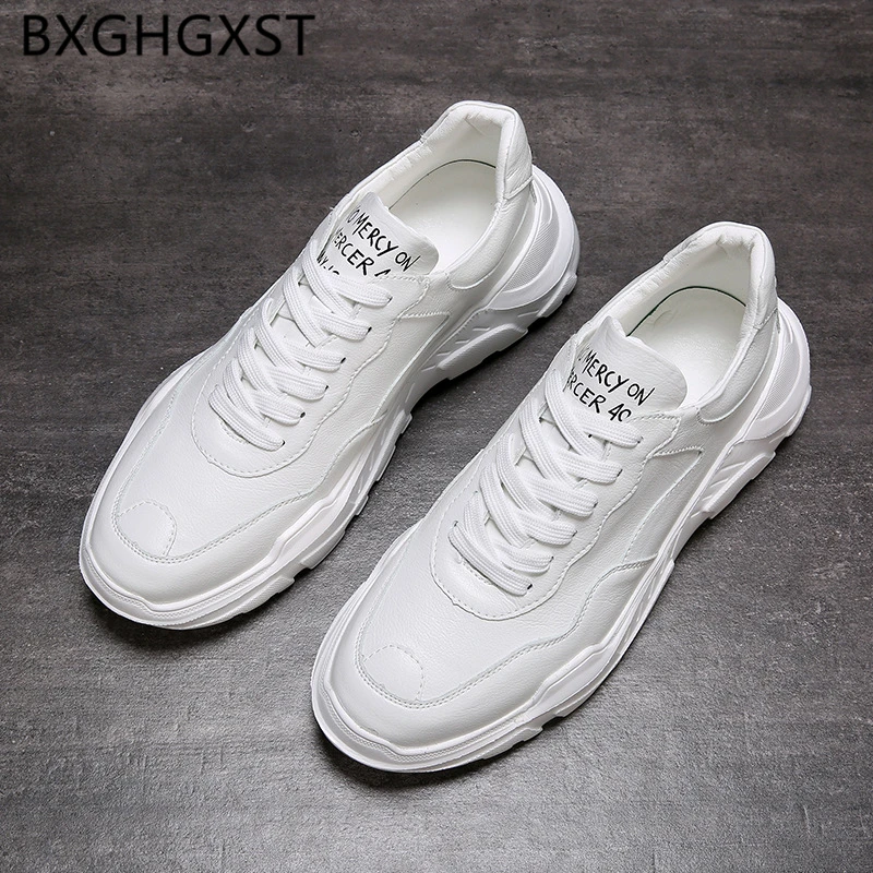 

White Genuine Leather Shoes Men Leather Sneakers Men Shoes Casual Chunky Sneakers Designer Shoes Men Sneakers Luxury Brand 2021