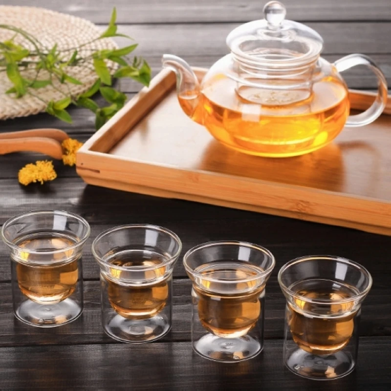 

4 PCS 80 Ml Double Wall Coffee Glass Creative Double Bottom Tea Mugs Cute Milk Juice Wine Whisky Glasses Cup Dropshipping