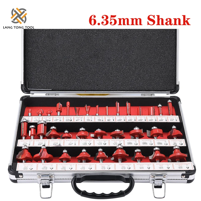 

35PCS 1/4" Shank Woodworking Router Bits Flush Straight Chamfer Trimming Bits DIY Milling Cutter Engraving Machine Tool LT030