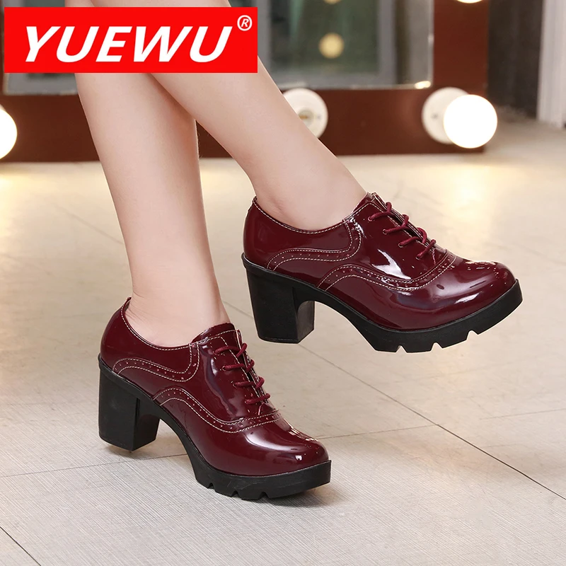 

Женские Классические Модные Повседневные туфли YUEWU, удобные туфли на высоком каблуке с новым узором, износостойкая подошва на шнуровке